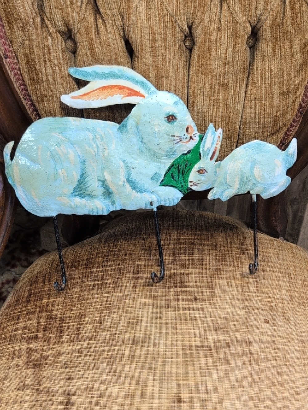 Hand-Painted Blue Rabbit Wall Hook Rack - Picture 2 of 3